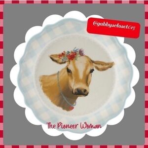 💋 New Pioneer Woman Novelty COW Floral Teal Blue Gingham Appetizer Plate